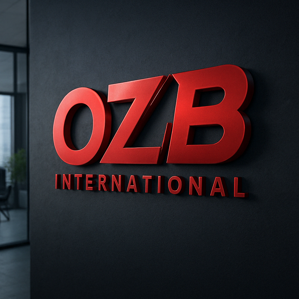 OZB International logo on wall mockup